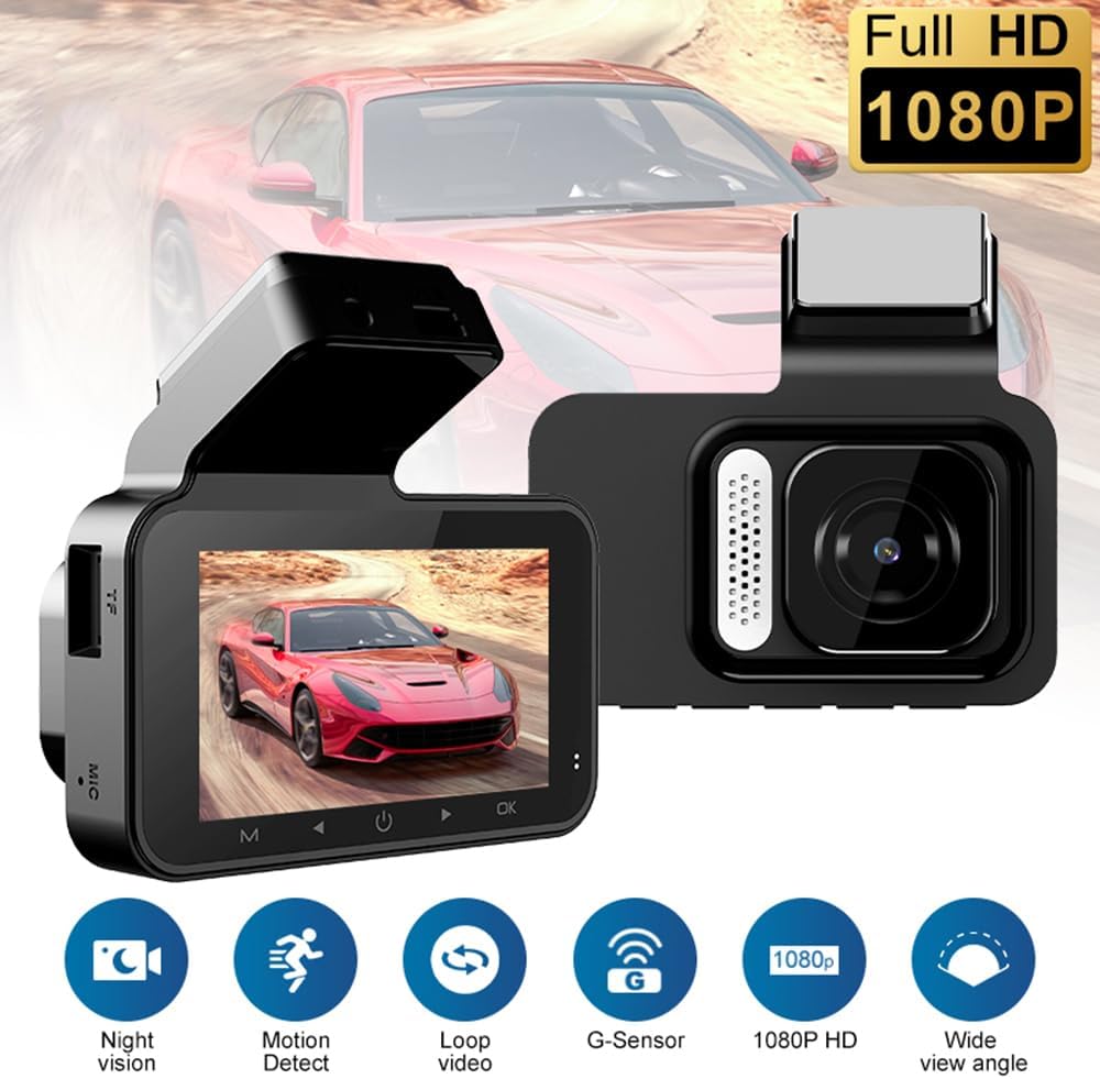 WiFi Dash Cam Front and Rear, a 3-inch Screen, a 1080P HD Camera, a 170-degree Wide-Angle Lens, WDR Night Vision, Loop Recording, a Gravity Sensor 32GB Memory Card