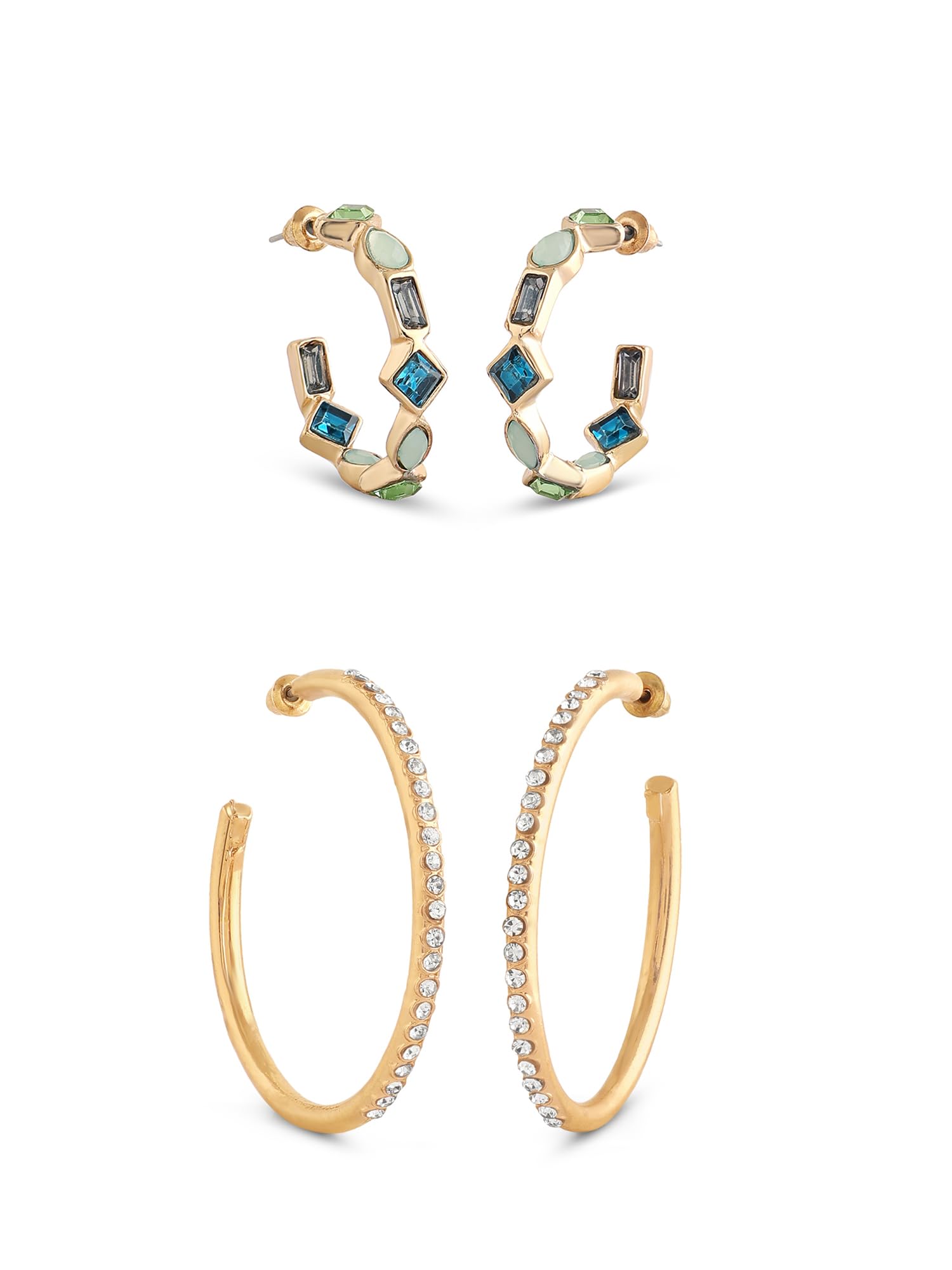 Zaveri Pearls Set of 2 Multicolor Dazzling Stones Embellished Contemporary Bling Semi Hoop Studs Earrings For Women-ZPFK17960 (B0D114Y4SJ) Amazon Price History, Amazon Price Tracker