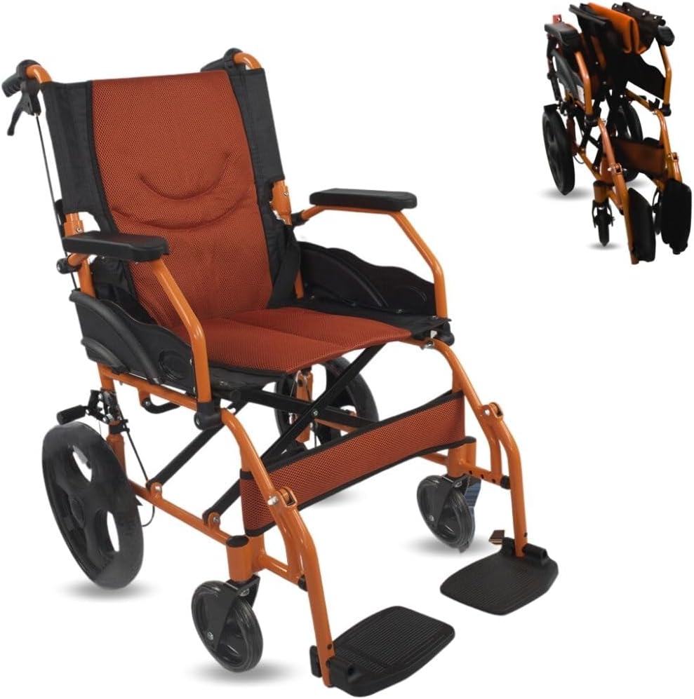 Mobiclinic®, Folding Wheelchair, Lightweight, Seat 18 in, Two Brake Systems, Folding Backrest, Aluminium, Folding Footrest, Pirámide, Small Castors, European Brand, Fixed Armrests