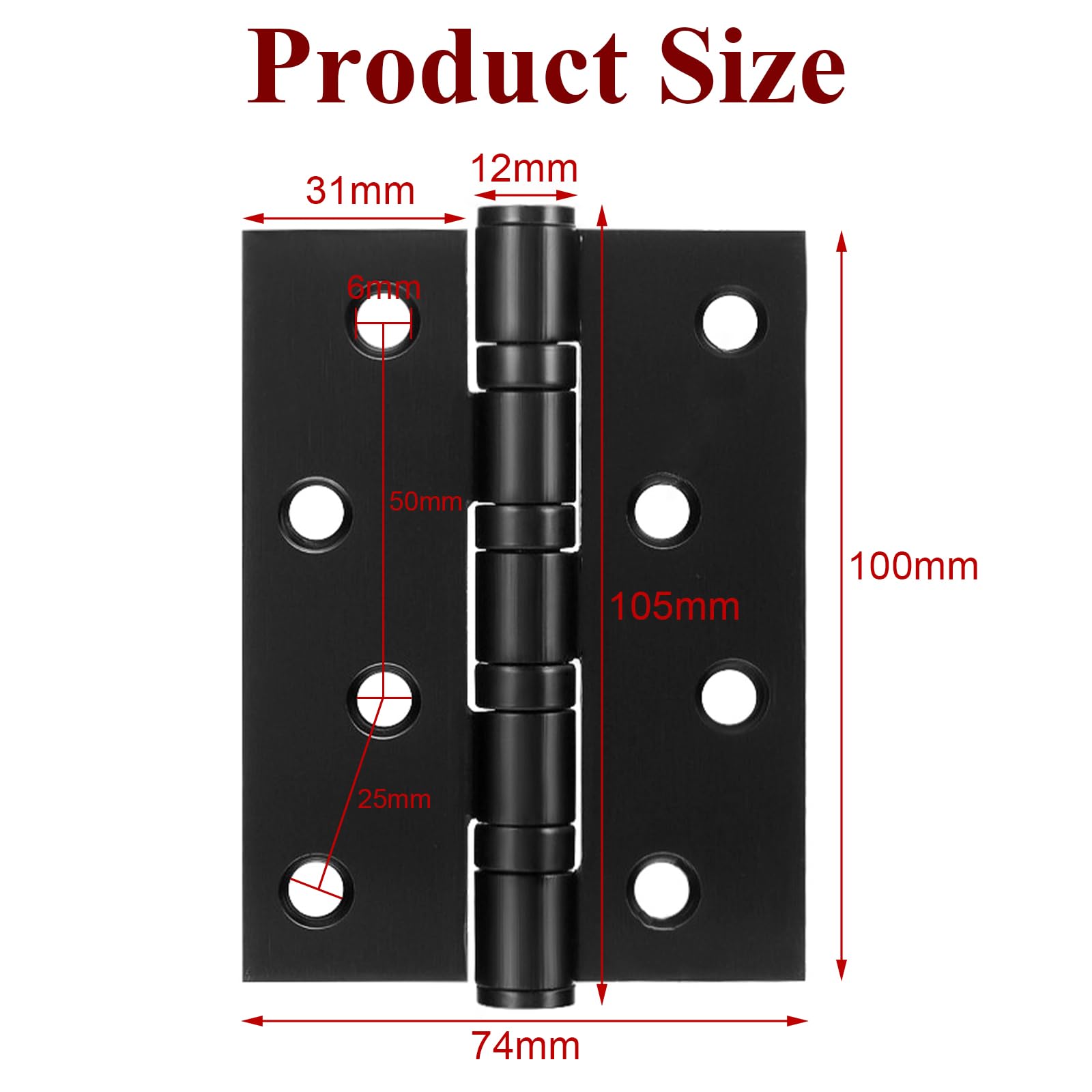 Door Hinges, 4 Inch 100mm x 75mm Stainless Steel Hinges for Wood Heavy Duty Ball Bearing Hinge Internal Butt Flat Hinge, Black 2 works - Image 2