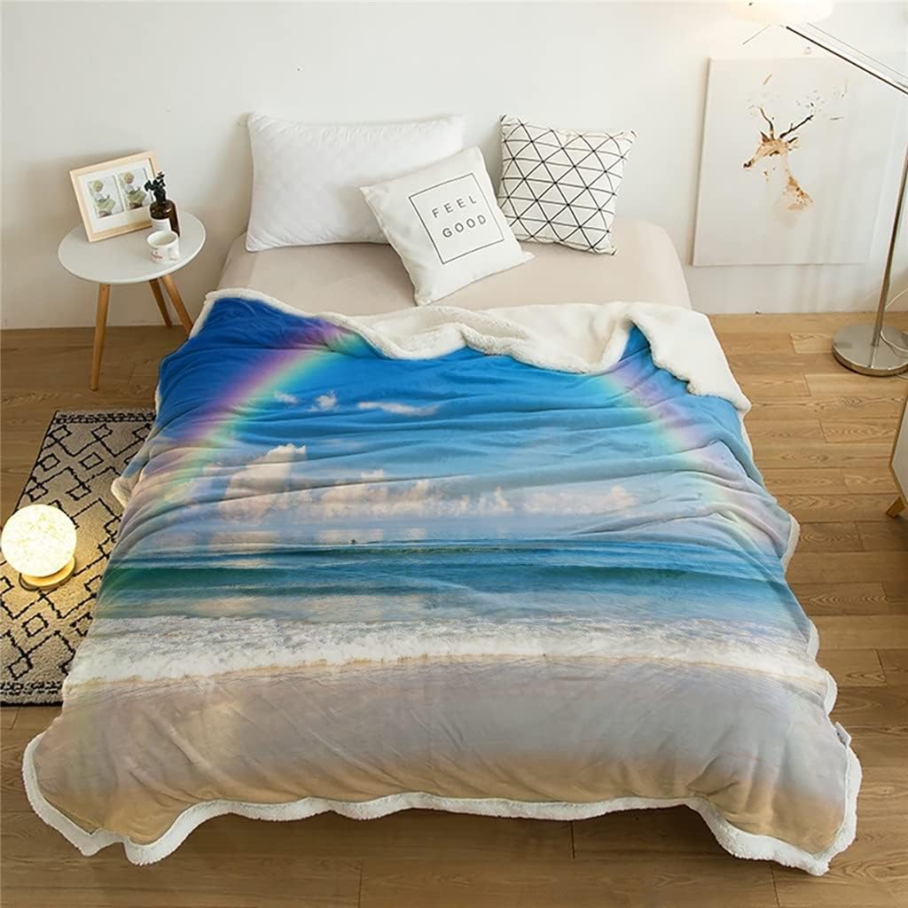 Beach Sky Sherpa Blanket Thick Velvet Flannel Bedspreads Office Nap Throw Sofa Cover Bedding
