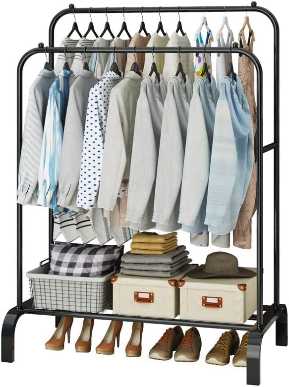 Recopilación de Rack para Ropa Desarmable los 10 mejores. 41 Practiksa Perchero de Ropa Doble Rack Organizador de Acero Inoxidable Ideal para Hogar Color Negro