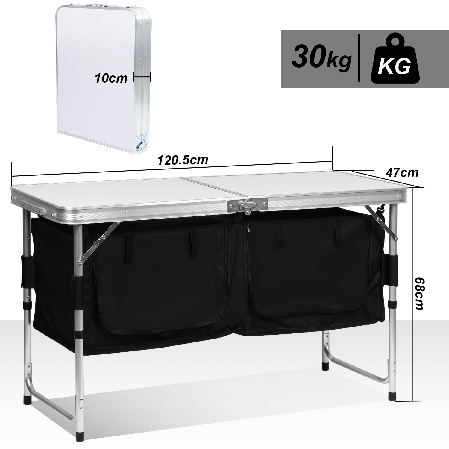Campingküche Campingschrank Klappbar mit Aluminiumgestell und Staufächer, Küchenbox, Zeltschrank, Outdoor Camping Küche, Küchenschrank, Reiseküche für Camping, Gartenparty, Picknick