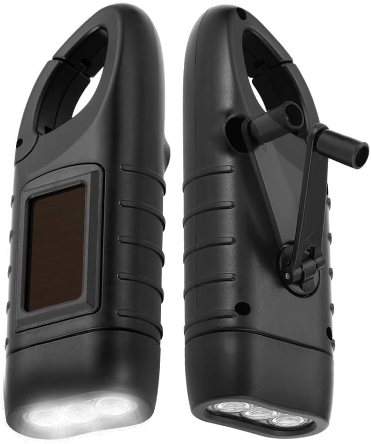 Simpeak 2-Pack Hand Crank Solar Powered LED Flashlight, Emergency Survival Flashlight with Dynamo Torch for Outdoor Sports, Black