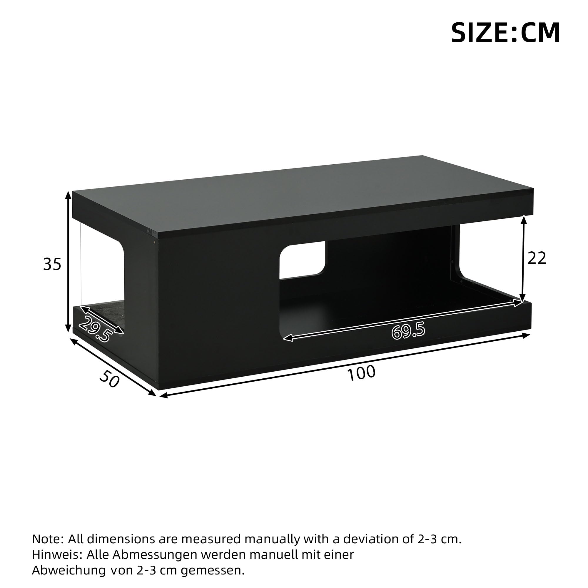 Offener Couchtisch Mit LED, Hochglanz Wohnzimmertisch Mit Glas-Seitenfächern, USB-Lichtleiste Und Stauraum, 100 x 50 x 35 cm