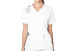 Women's White V-Neck Scrub Top: Effortlessly Comfortable and Professional