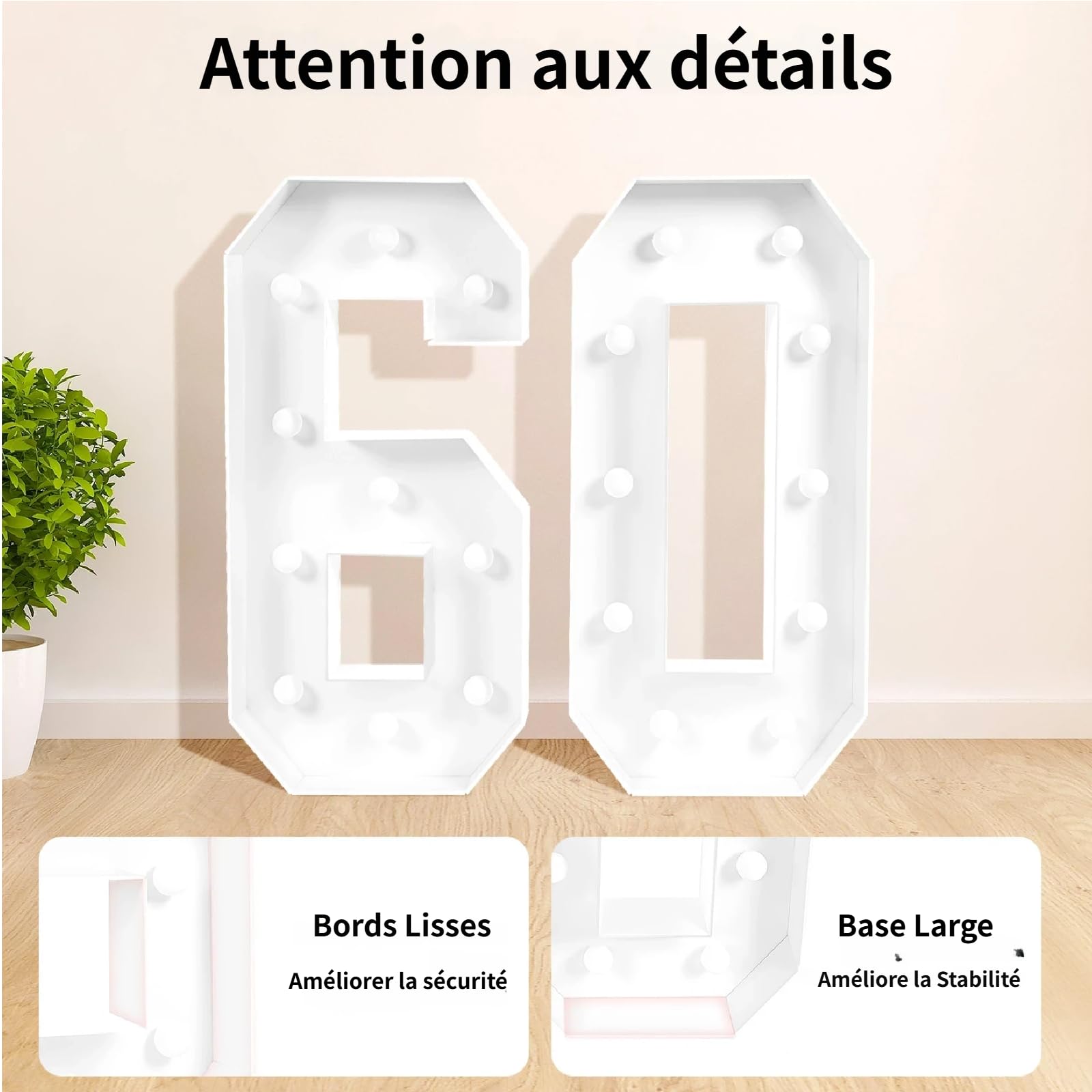 Numeri luminosi LED 2000-3000 K in altezza 100 cm, decorazione di compleanno 60, giganti numeri luminosi per compleanni, matrimoni, feste