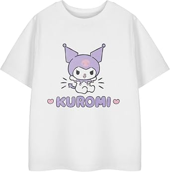Hello Kitty & Friends Kuromi Girls White Short Sleeved T-Shirt | Heart Graphic Tee for Kids | Sanrio Character Top | Cute Apparel for Girls & Teens