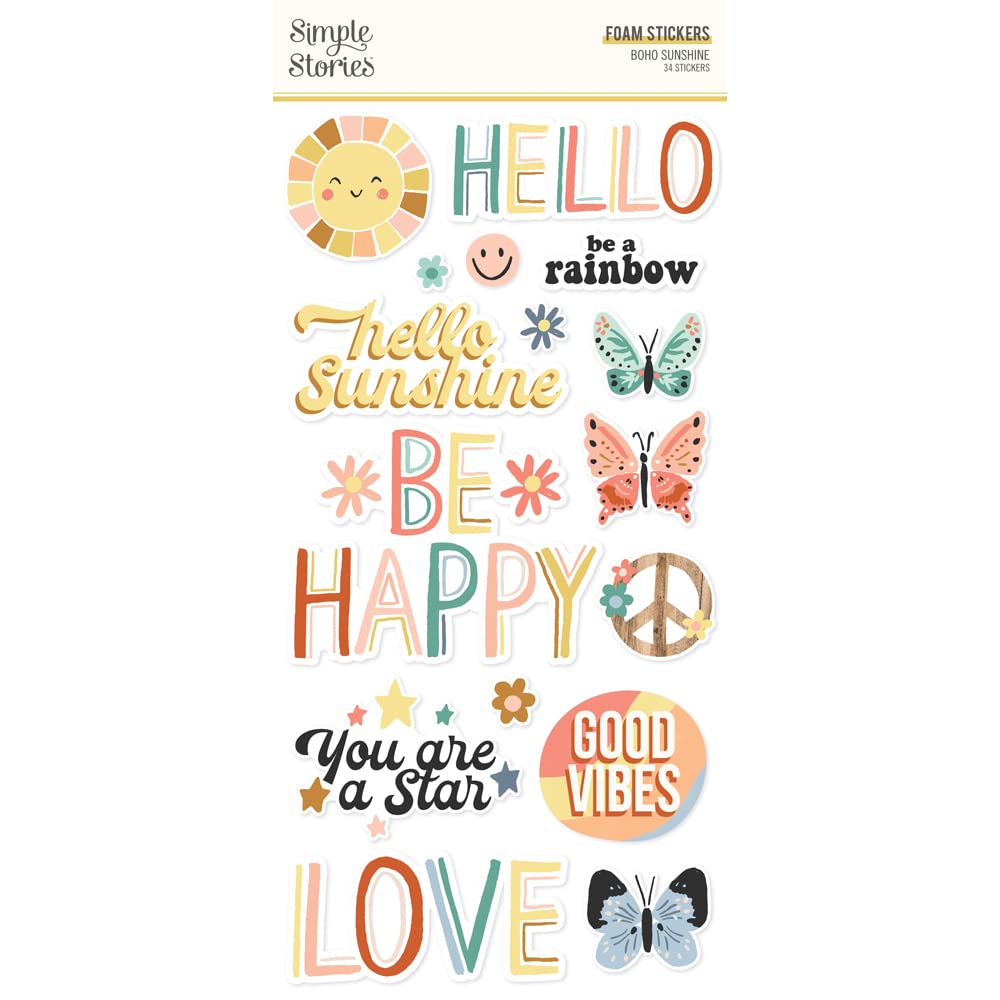 Autocollants Boho Sunshine en mousse 34/Pkg pour donner du relief à vos projets
