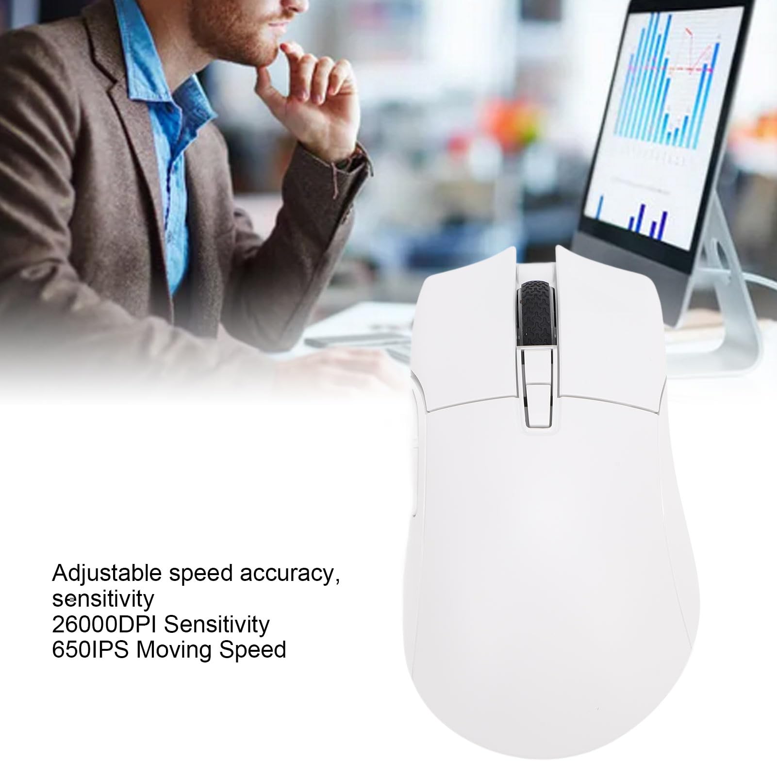 Denash Bezprzewodowa Myszka dla Czujnika Optycznego PC 2.4G USB C-mysia z 26000 DPI, Idealna dla Graczy i Programistów
