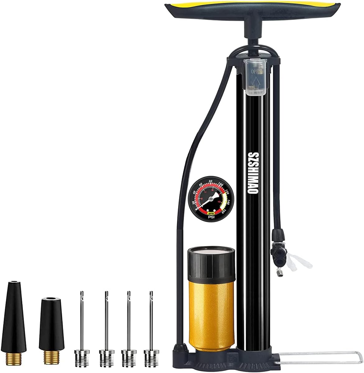 Bike Pump with Pressure Gauge, Bicycle Pump with Presta & Schrader Valves, Bike Floot Pump for all Bikes, Air pump Ball Pump for all Sports ball