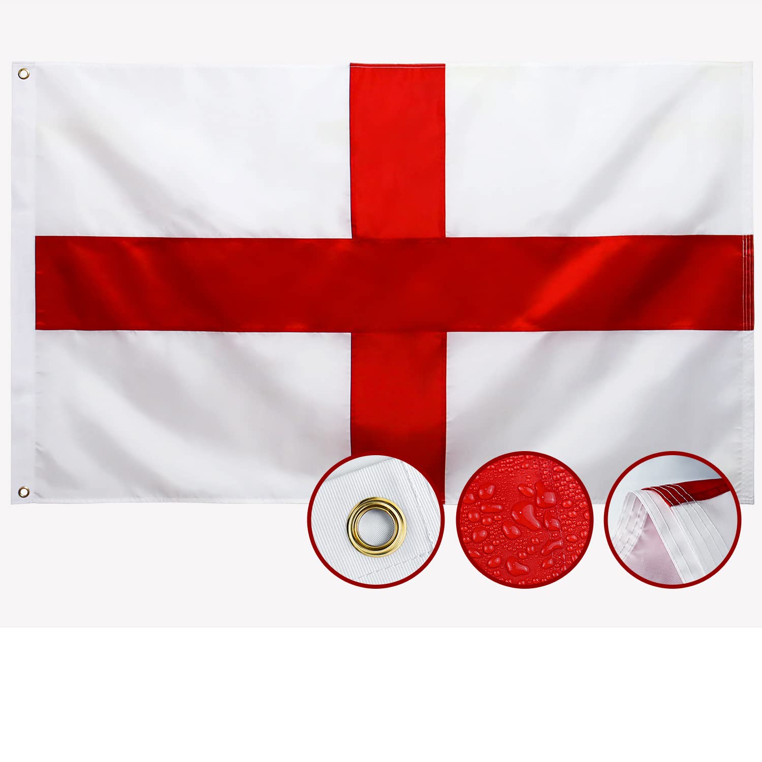 Double Sided England Flag 3x5 Outdoor English Flags ，Heavy Duty 210D Nylon, Sewn Stripes, Stronger Brass Grommets,4 Stitched Hemming, Perfect for Outside