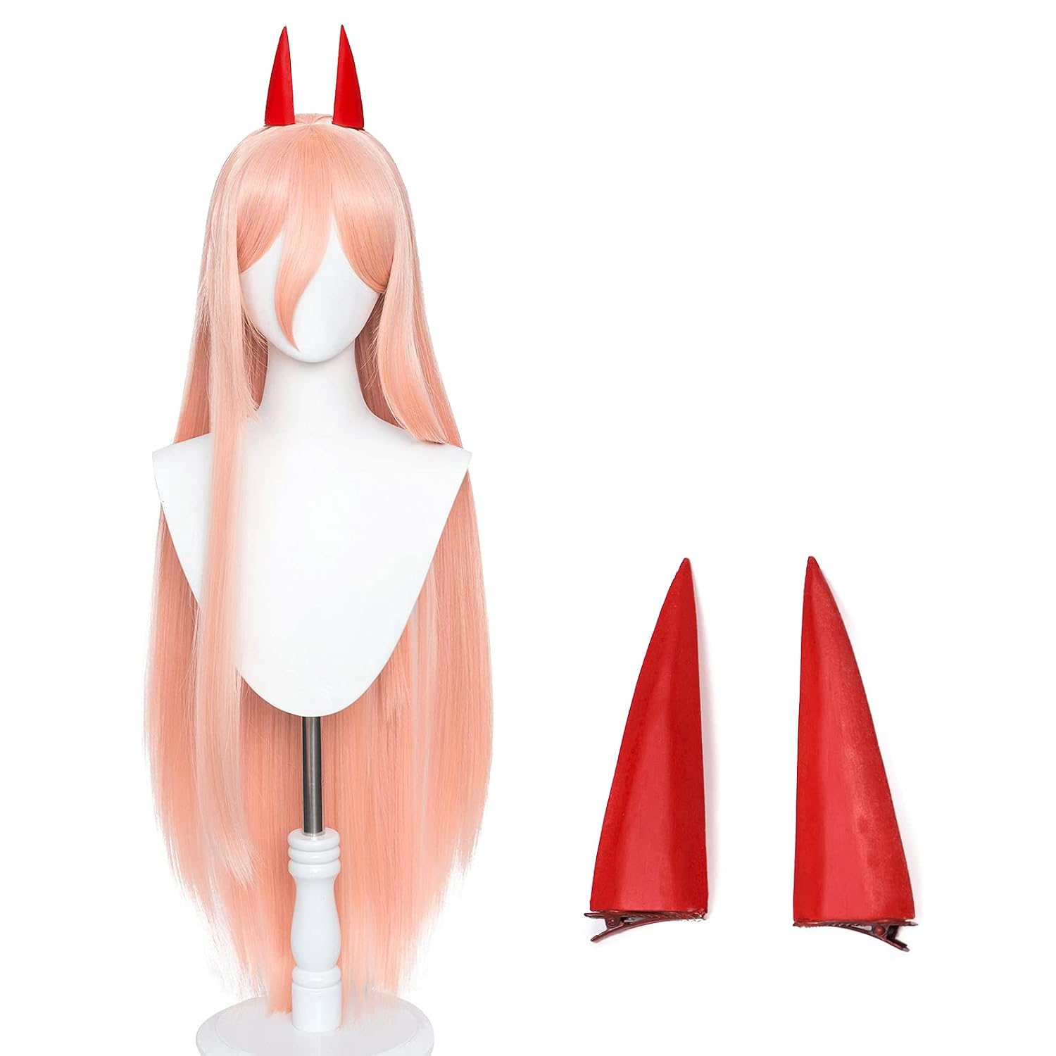 Aicos Red Wavy Angel Devil Cosplay Wig for Women with Wig Cap