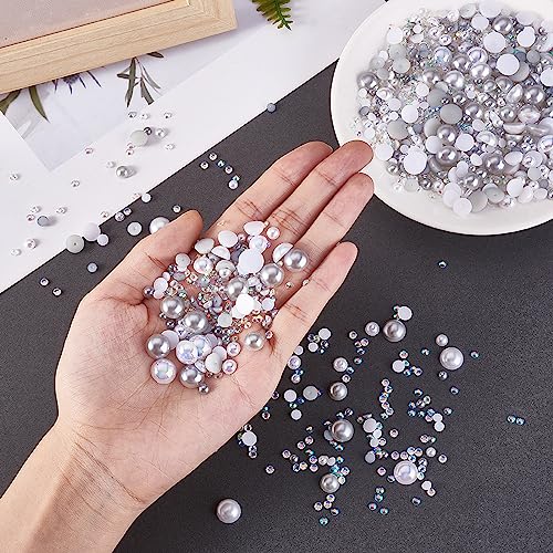 BEEFLYING 60g Mix Flatback Pearls & Resin Rhinestones Half Round Pearl Beads for Crafts 3mm-10mm Half Pearl Rhinestone for Face Art Tumblers Bottles Clothes Gift Card Jewelry Decor(Off-white) - Image 2