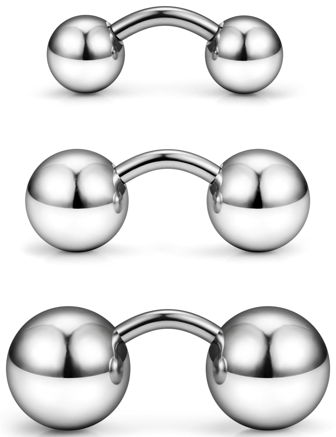 Yaalozei G23 Titanium 16G 14G 12G Big Piercing Balls PA Rings Piercing Jewelry Hypoallergenic Externally Threaded Curved Barbell VCH Piercing Jewelry