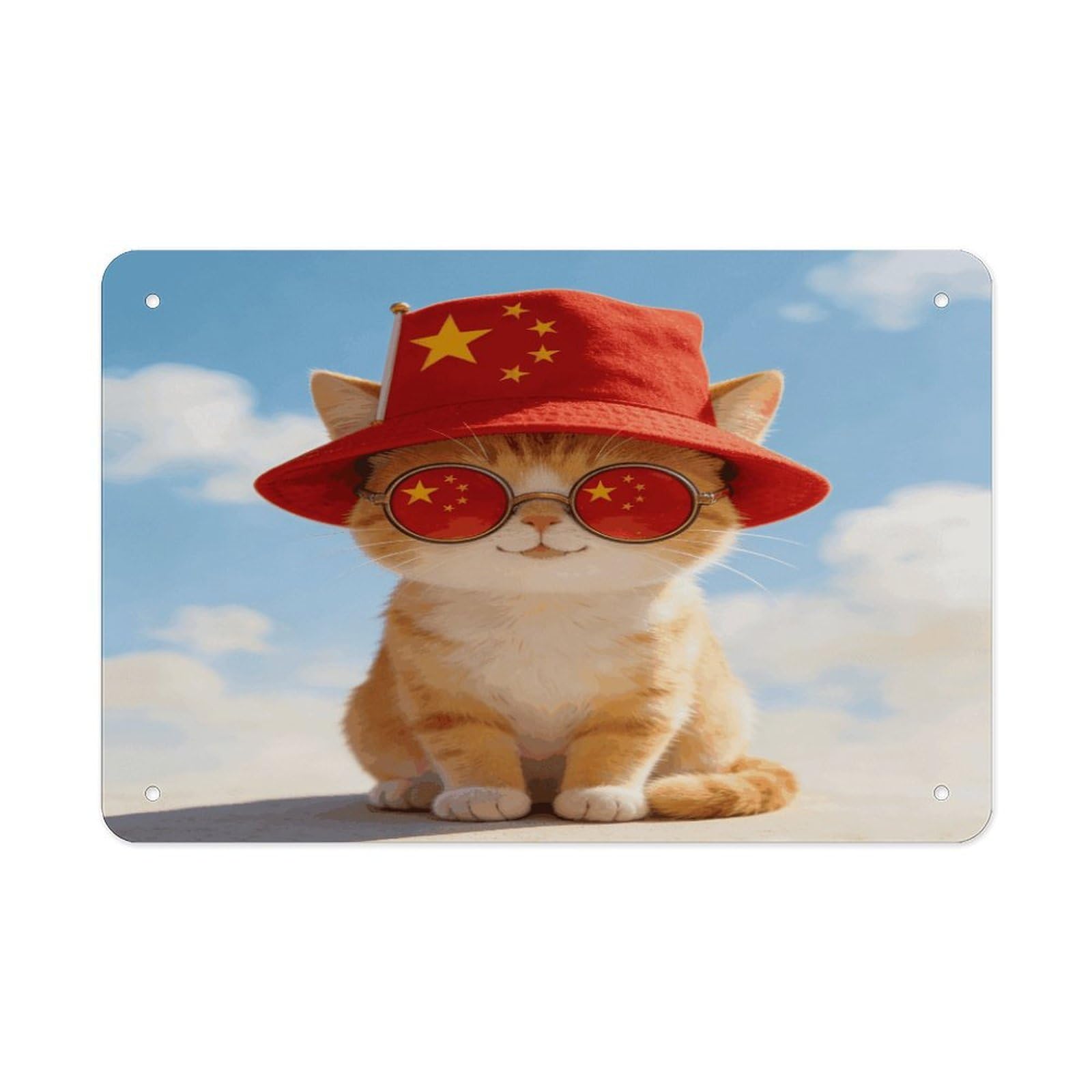 Khauerbc Style Cat With Patriotic Hat And Glasses Flag Tin Sign Iron Sheet Painting Unframed 11.8X7.9 Inch Metal Poster Wall Decor Iron Painting Wall Prints For Living Room Bedroom Office Home Decor