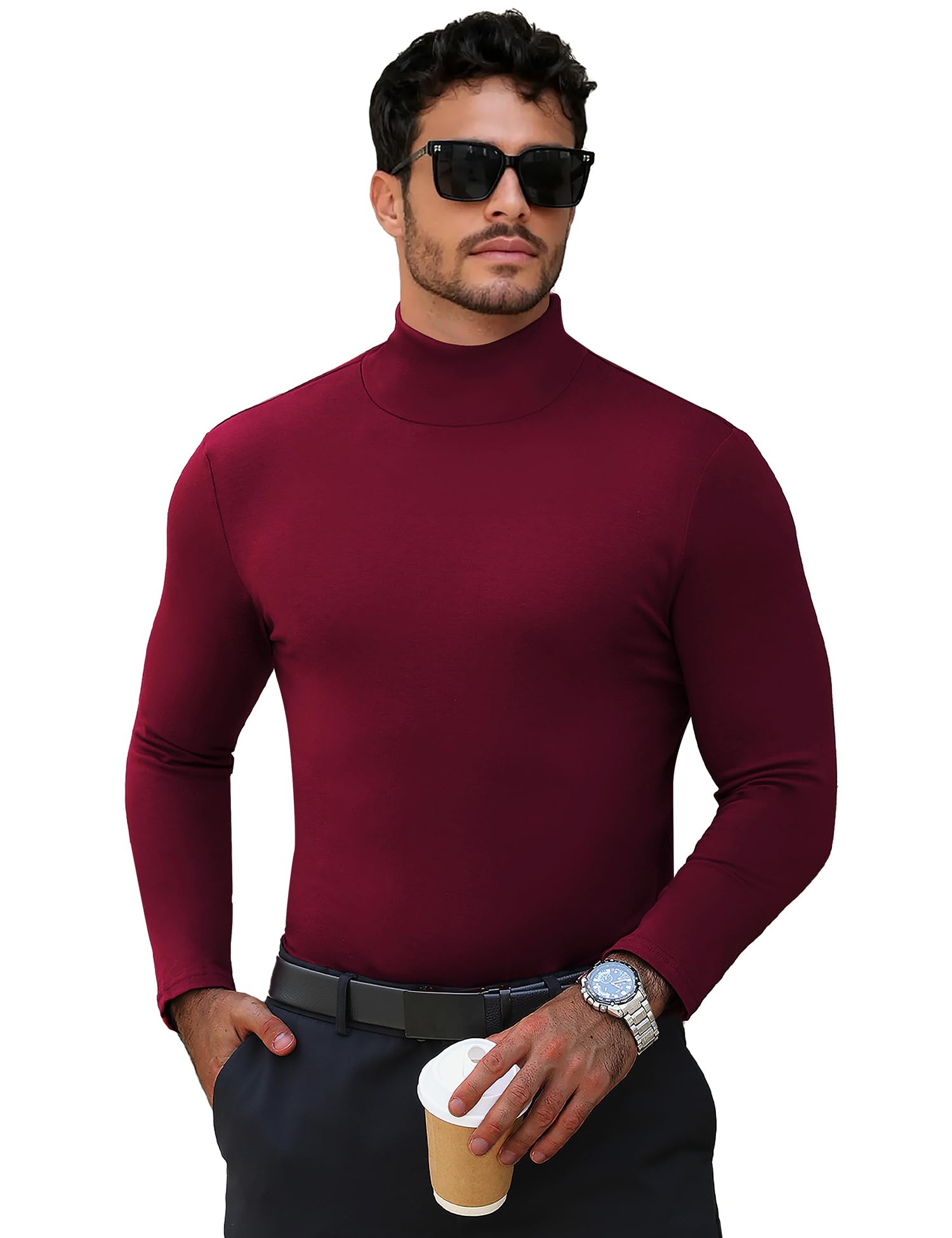 Men's Turtleneck Casual Basic High Neck Long Sleeve T Shirts Half Neck Lightweight Pullover Sweater