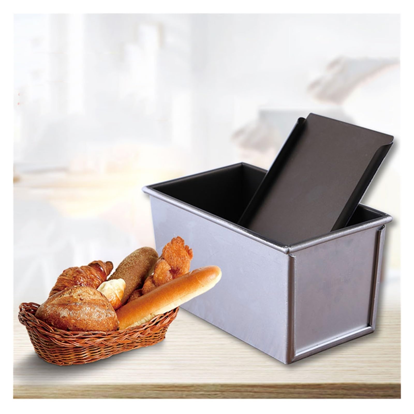 Molde Rectangular for Pan con Tapa, Molde for Pan Tostado, Antiadherente, aleación de Aluminio, Capacidad de Masa de 1 Libra, for Hornear Pan Tostado en Horno(33 * 11.2 * 11.6cm)