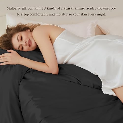 Miniatura 8 de THXSILK Funda de edredón de seda negra, 1 paquete, 100% seda de morera de grado superior 6A+, suave, suave, refrescante, con cierre de cremallera y