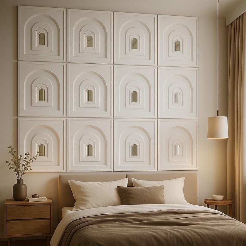 Image of White Mirror Slat Acoustic 3D Wall Panels - 3D Fluted PVC, Seamless Wooden Design for Living Room & Home Theater|50cm X 50CM (Pack of 10 pcs)