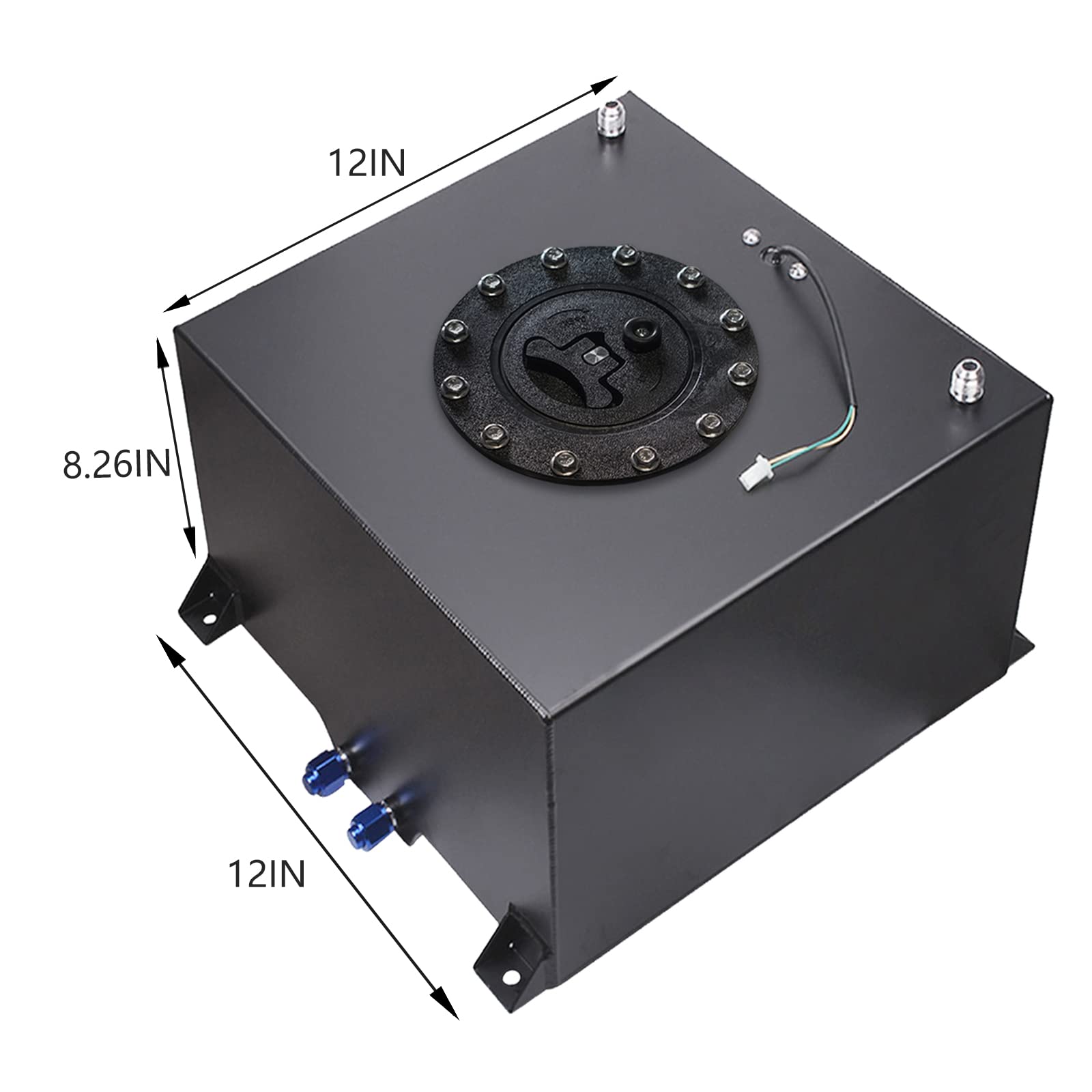 Réservoir de carburant universel de 20 L avec bouchon et niveau de remplissage en aluminium poli noir