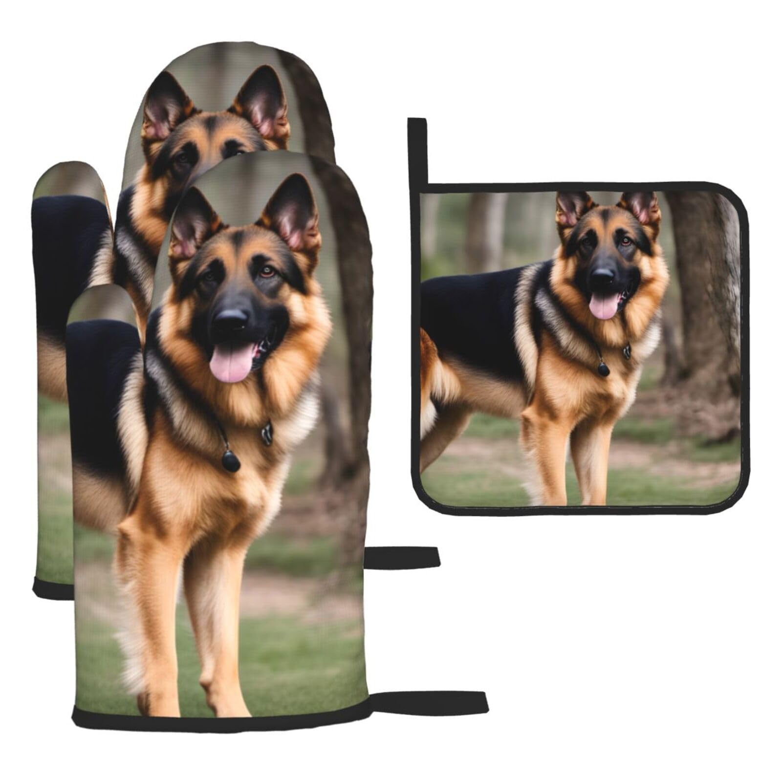 Maniques de cuisine tissu imperméable lot de 3 gant de four chien Berger Allemand