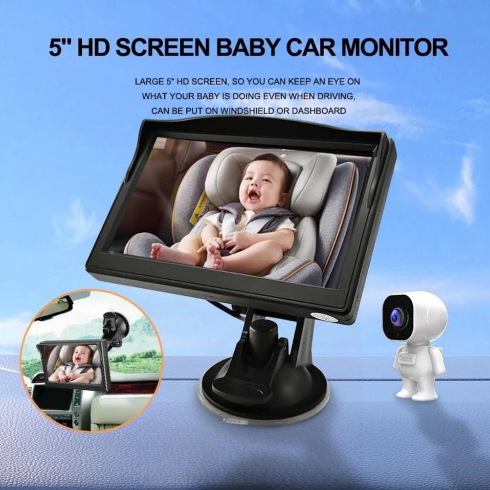 Monitor de bebé montado en el Coche Pantalla de 5 Pulgadas para bebé en el Coche con cámara de visión Nocturna para Asiento Trasero Vista hacia atrás de Infantes, niños pequeños