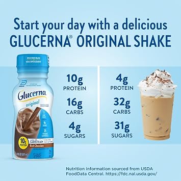 Glucerna Original Diabetes Care Shake, Rich Chocolate & Homemade Vanilla, Diabetic Meal Replacement to Support Blood Sugar Management, 10g Protein, 180 Calories, Ready to Drink, 8-fl-oz Bottle, 24 Pack