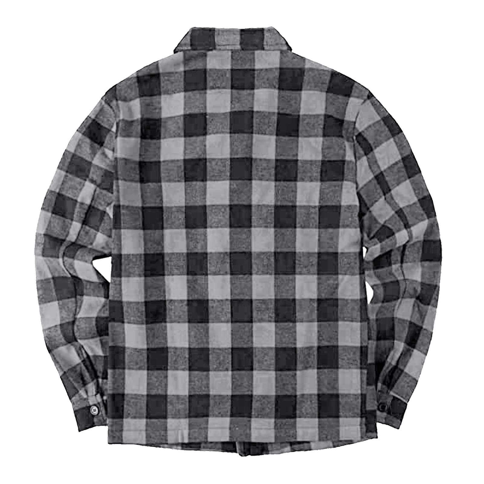 Herren Langarm Kariertes Bequemes Button-up Baumwollhemd Thermohemd Flanellhemd Winterjacke Gefüttert Fleecefutter schützendem Innenfutter Holzfällerhemd Arbeitshemd Outdoor
