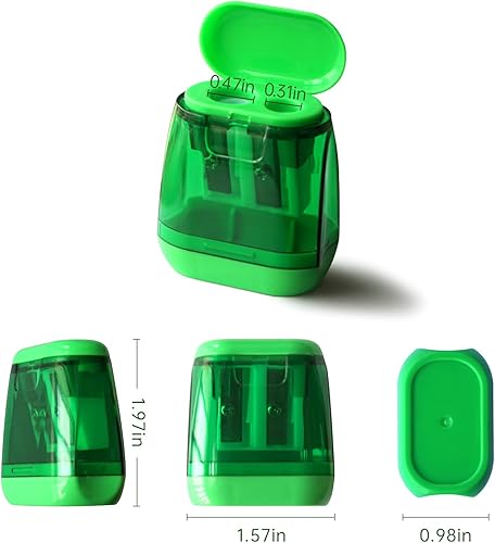 Miniatura 4 de Sacapuntas, 4 sacapuntas de doble agujero, manual con tapa, sacapuntas de colores para niños, estudiantes, adultos, uso portátil en la escuela,