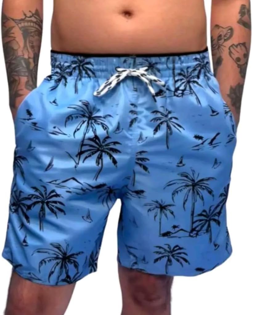 Short Tactel Grosso Masculino Adulto Surf Praia Piscina Secagem Rápida Academia Bermuda Verão Estampa de coqueiro
