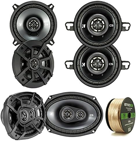3 Pair Car Speaker Package: 2X Kicker CSC354 180-Watt 3.5" Inch 2-Way Speakers + 2X CSC6934 900W 6x9 3-Way Speakers + CSC5 450W 5-1/4" 2-Way Black Car Coaxial Speakers + Enrock 50 Ft 14G Speaker Wire