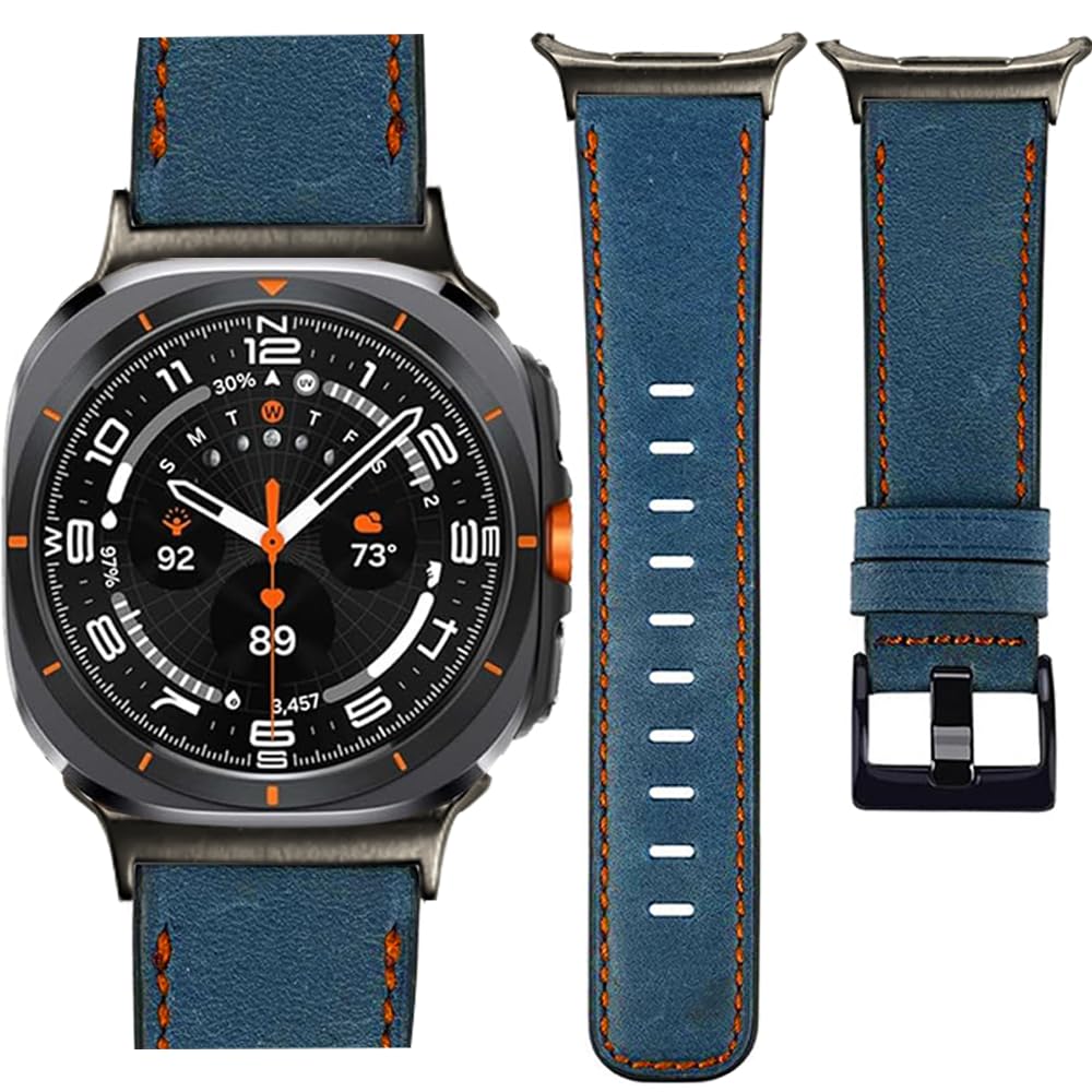 Mengudig Leather Bands Compatible with Samsung Galaxy Watch Ultra 47mm(2024), Adjustable Top Grain Leather Watch Strap for Men Women