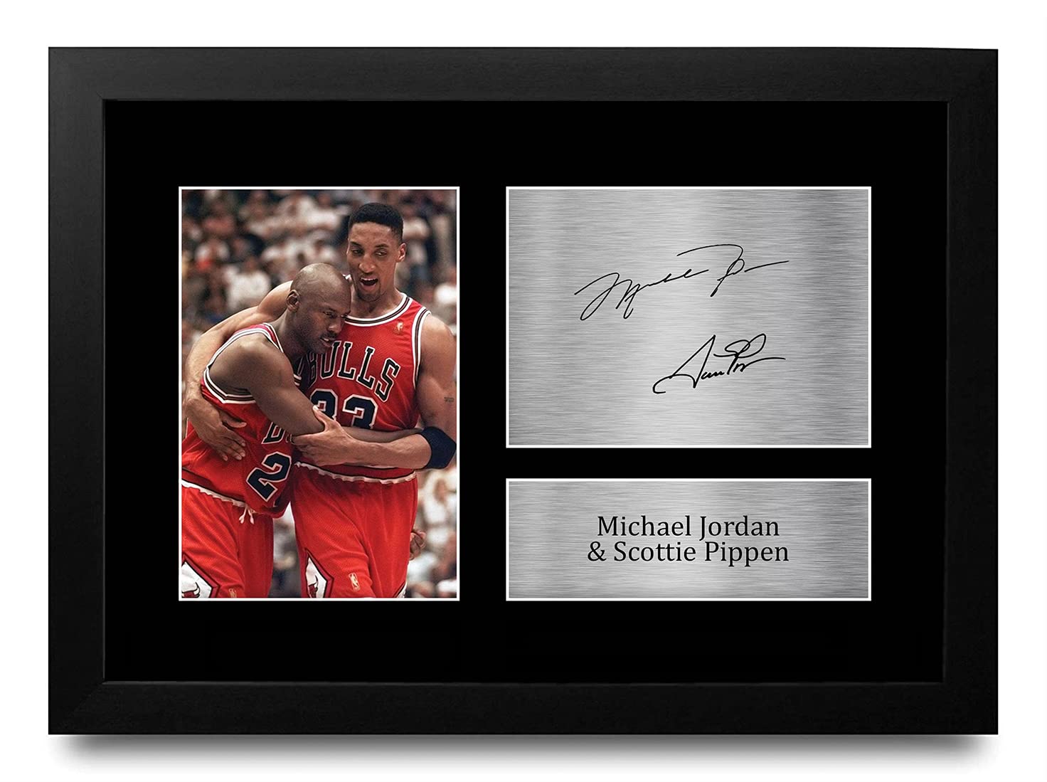 HWC Trading FR A4 Michael Jordan & Scottie Pippen Chicago Bulls Gifts Printed Signed Autograph Picture for Basketball Memorabilia Fans - A4 Framed
