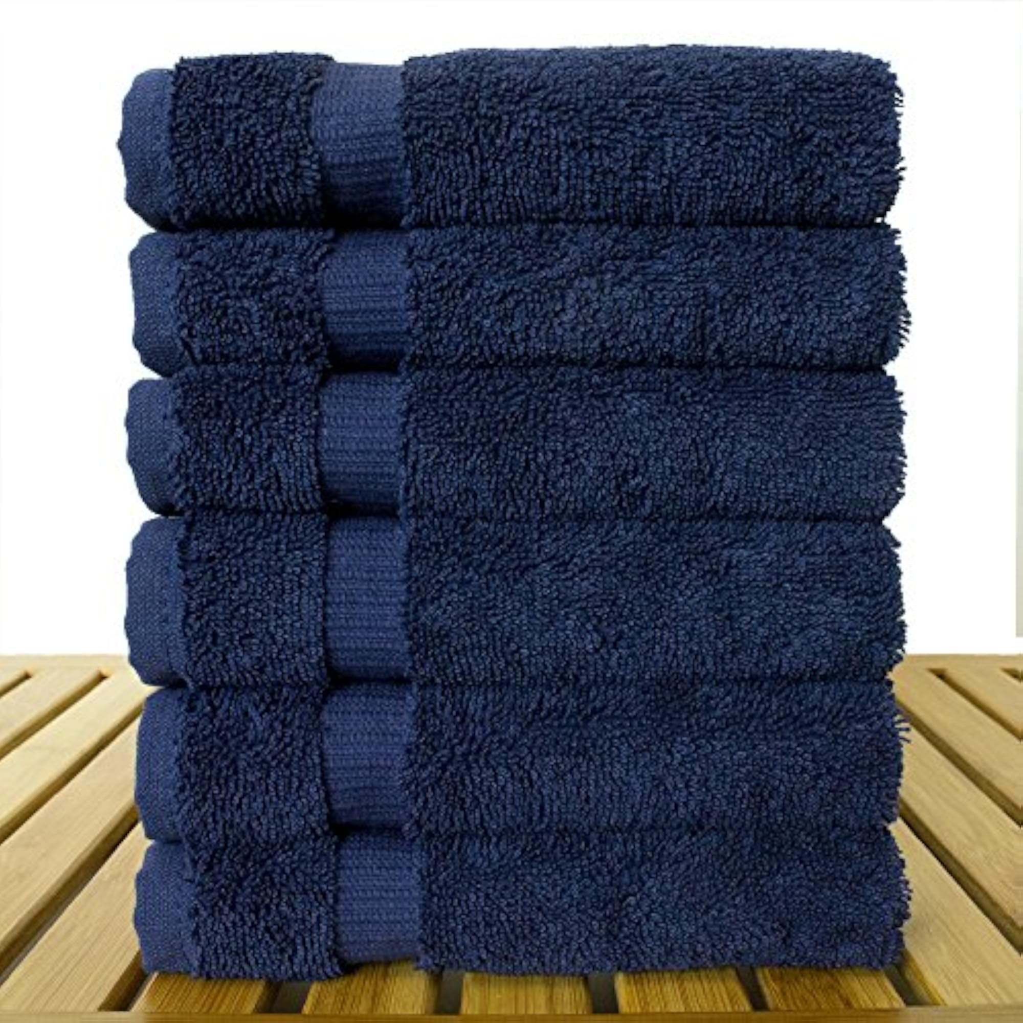 Luxury Turkish Washcloths Set of 6, Navy