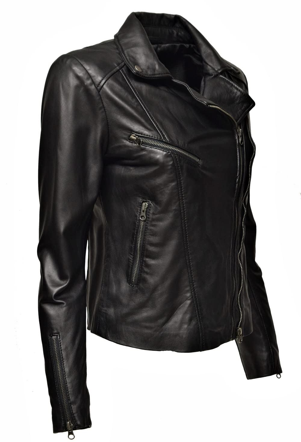 Damen Lederjacke Summer Biker Stil washed Gelb Schwarz Braun