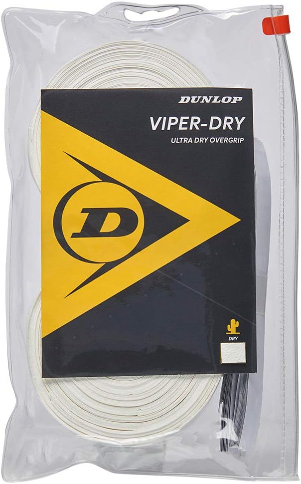 Dunlop Sports Viper-Dry Tennis/Squash/Badminton/Padel OVERGRIP (3-Pack, 12-Pack, 30-Pack Roll) (Black & White Colors) (Ultra Dry and Durable Grip for Ultimate Control)