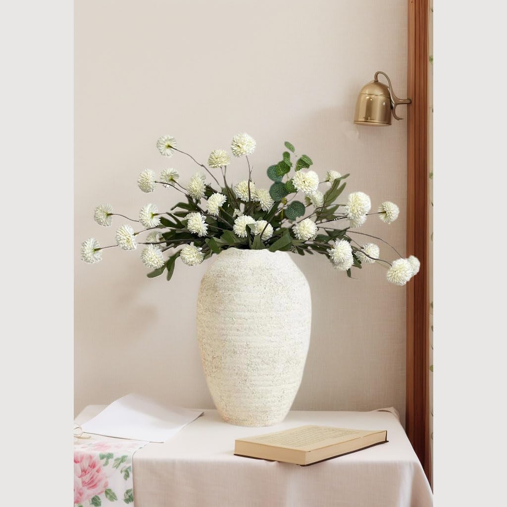Faux Kiku Flower White - 12 Floral Stems for Vase | Chrysanthemum Faux Flowers | Realistic Artificial Flowers Pompom Mum | Silk Flowers for Home Decor Indoor