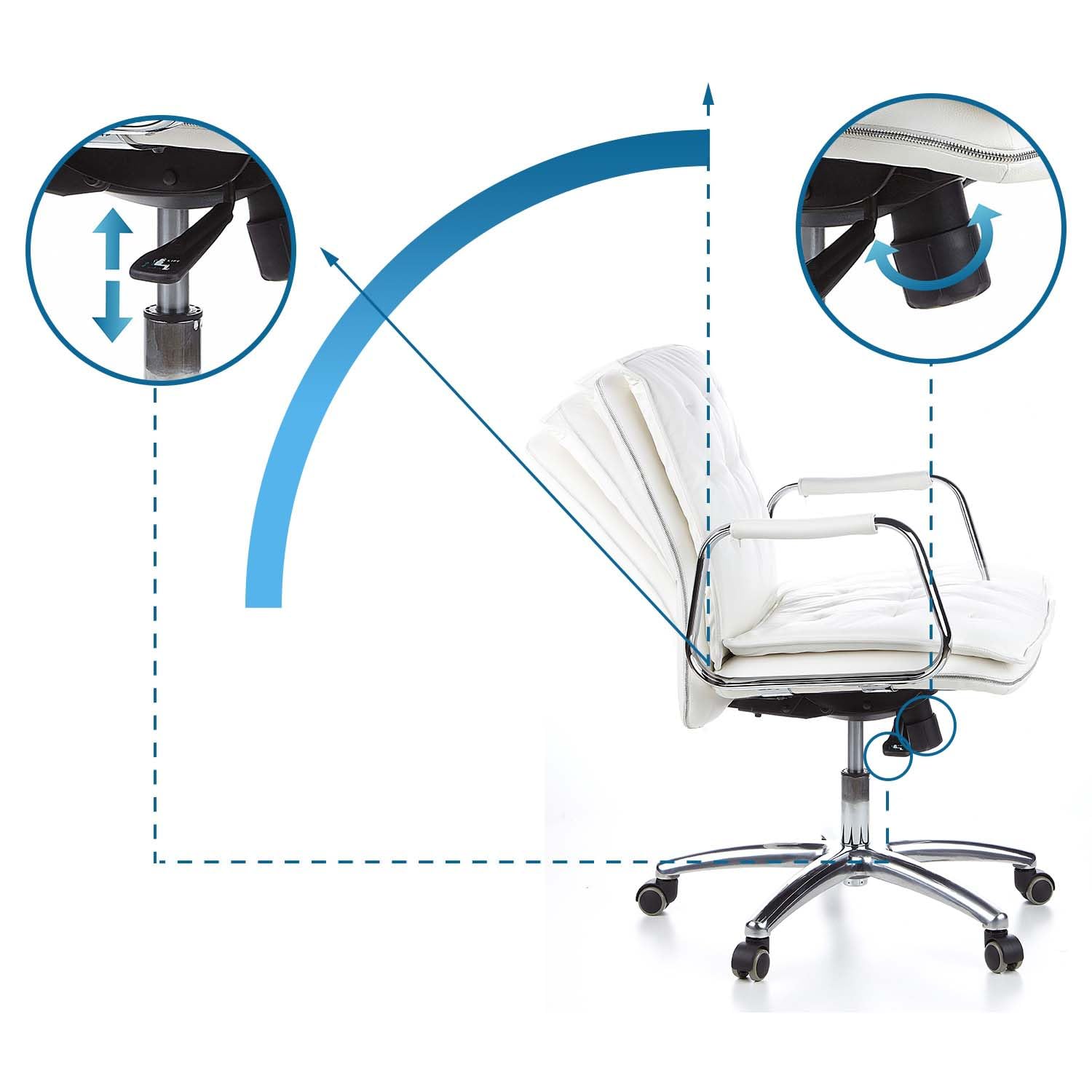 hjh OFFICE 600932 Silla de dirección Villa 10 de Cuero Blanco Silla de Oficina, Respaldo Medio, Regulable en Altura