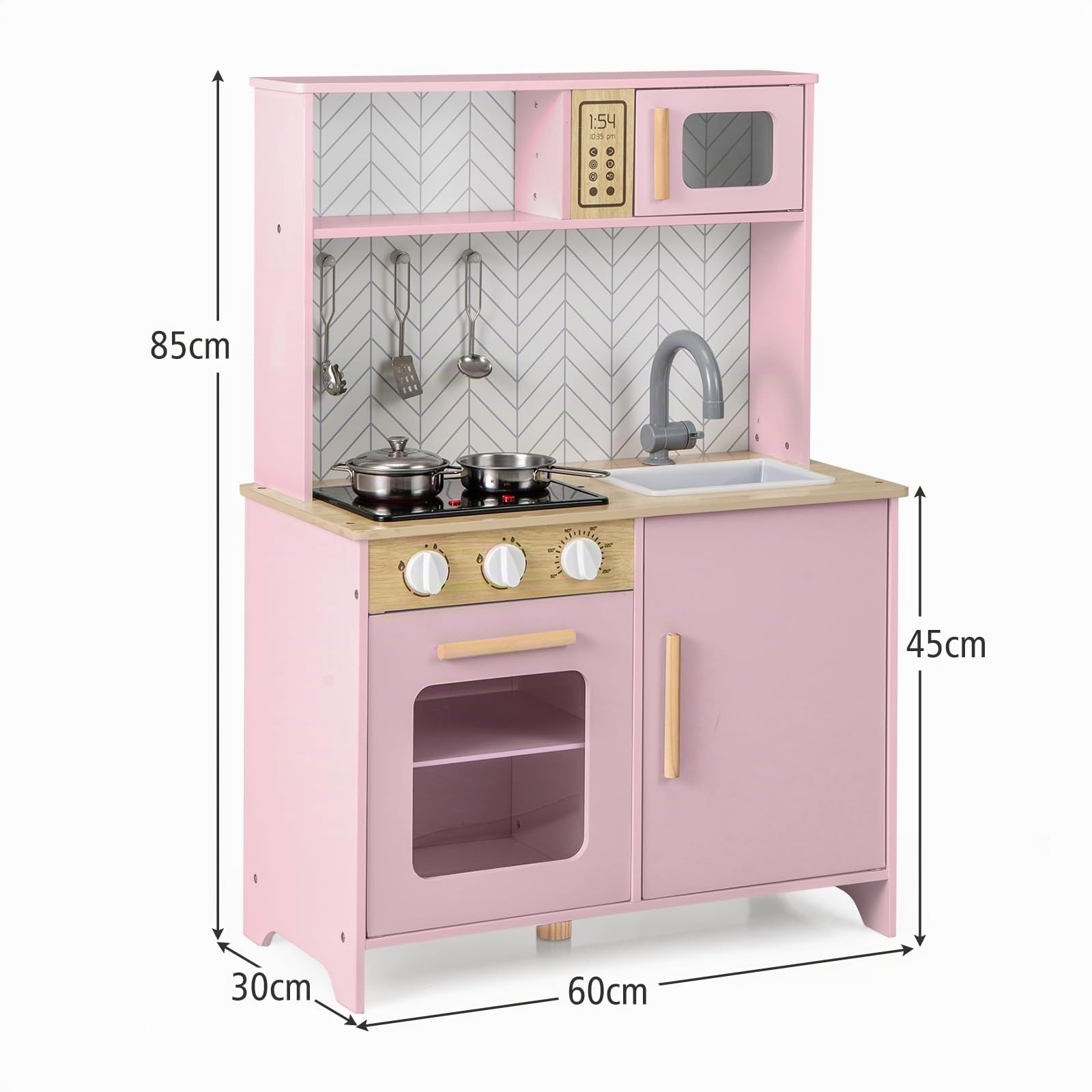 DREAMADE Cuisine Enfants en Bois, Jouets de Cuisine pour Enfants avec Micro-Ondes, Four et Évier, Pieds et Poignées, Mini Cuisine avec Sons et Lumières, Idéale pour Les Enfants de 3+ Ans (Rose)
