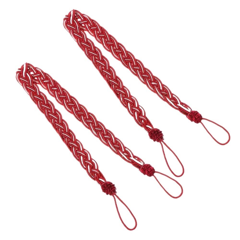 2PCS Braided Satin Rope Curtain Tie Backs Tiebacks Holdbacks Voile Strap(Wine red)