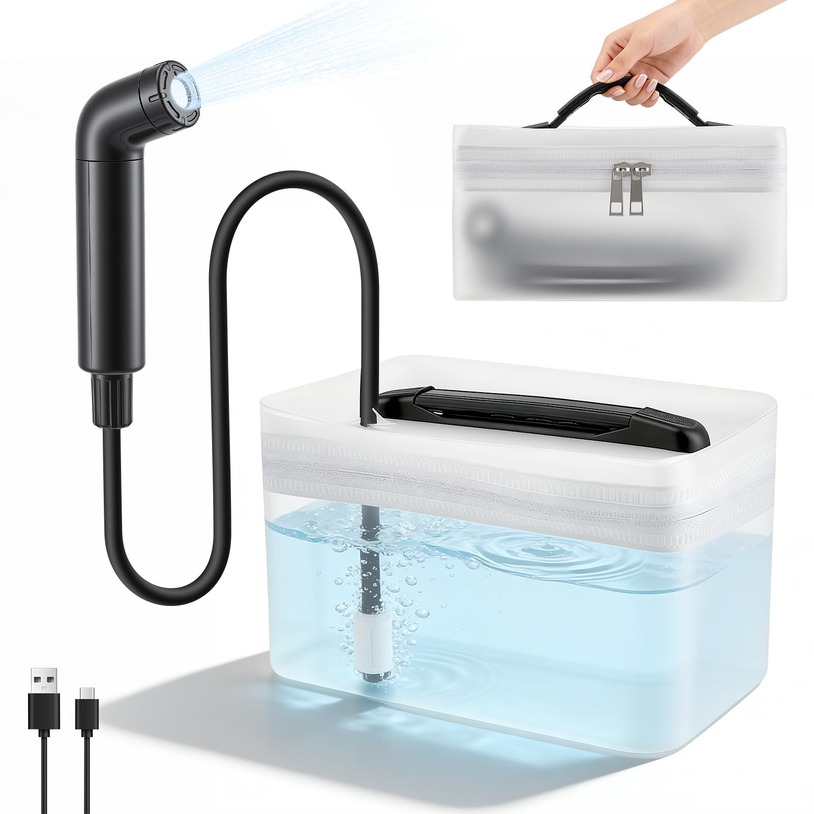 Portable Bidet for Toilet UK - Electric Rechargeable Handheld Bidet Sprayer with 2.3L Water Tank, 3 Spray Modes for Travel, Outdoor & Personal Hygiene, Bidet Attachment Alternative