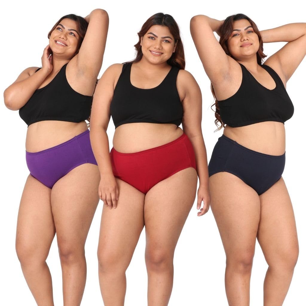 Adira | 3XL-10XL Cotton Panties for Women Plus Size | High Waist Panty with Full Coverage | Inside Elastic - No Elastic Exposure to Skin | Plus Size | Pack of 3-picture-24