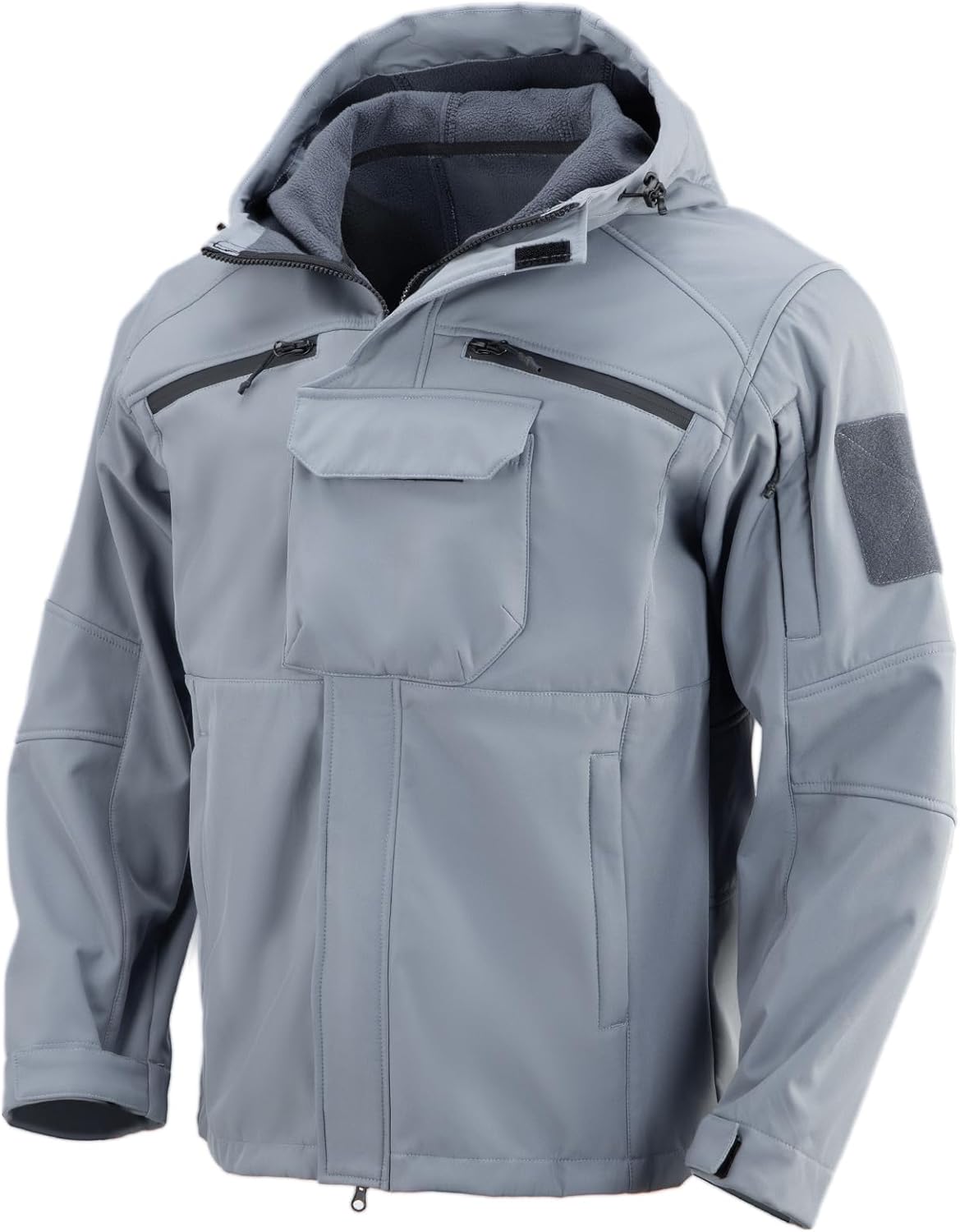 Flyplus Men's Tactical Fleece Lined Jacket Hooded Waterproof Ski Jacket 6 Pockets Windproof Windbreaker Outdoor Coats