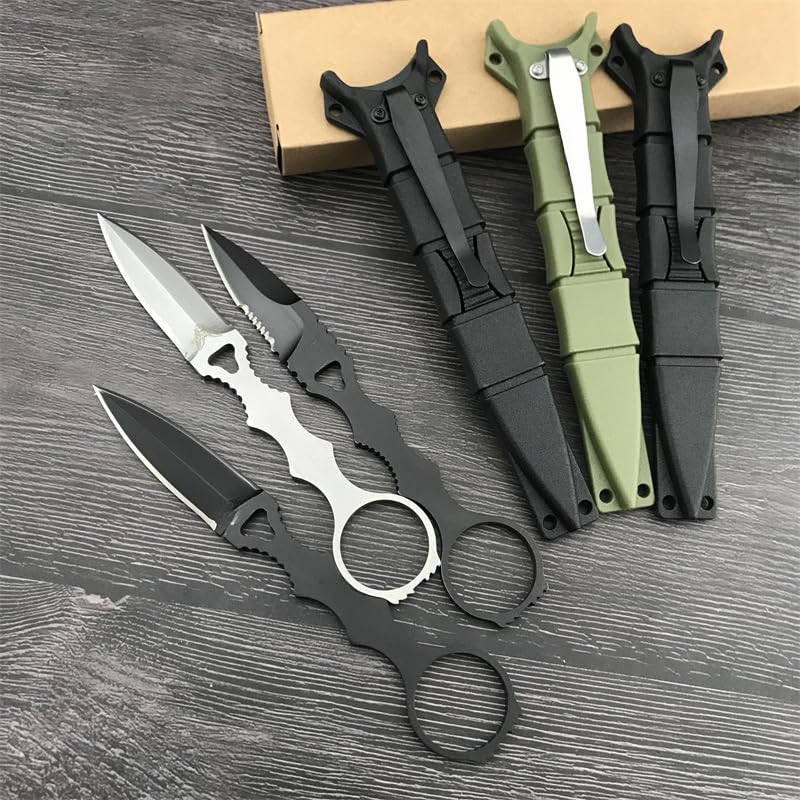 Tragbares Messer mit Fester Klinge aus 440c-Stahl - Campingmesser mit Kydex-Scheide und Messerclip (Schwarze Vollklinge)