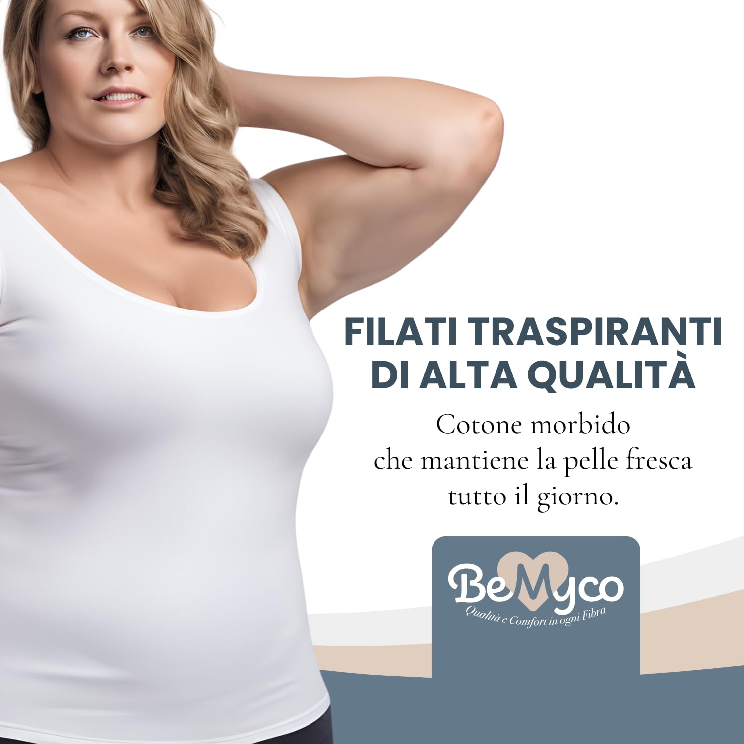 Set 2 Canottiere Donna Cotone Elasticizzato - Taglie Forti Curvy, Spalla Larga, Intimo Donna, Canotta Elegante, Made in Italy