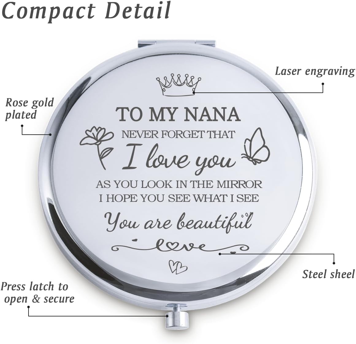 Nana Gifts from Granddaughter Grandson Grandchildren, Personalized Gift for Nana, Custom Compact Mirror for Birthday, Mothers Day Basket Stuffers image 2