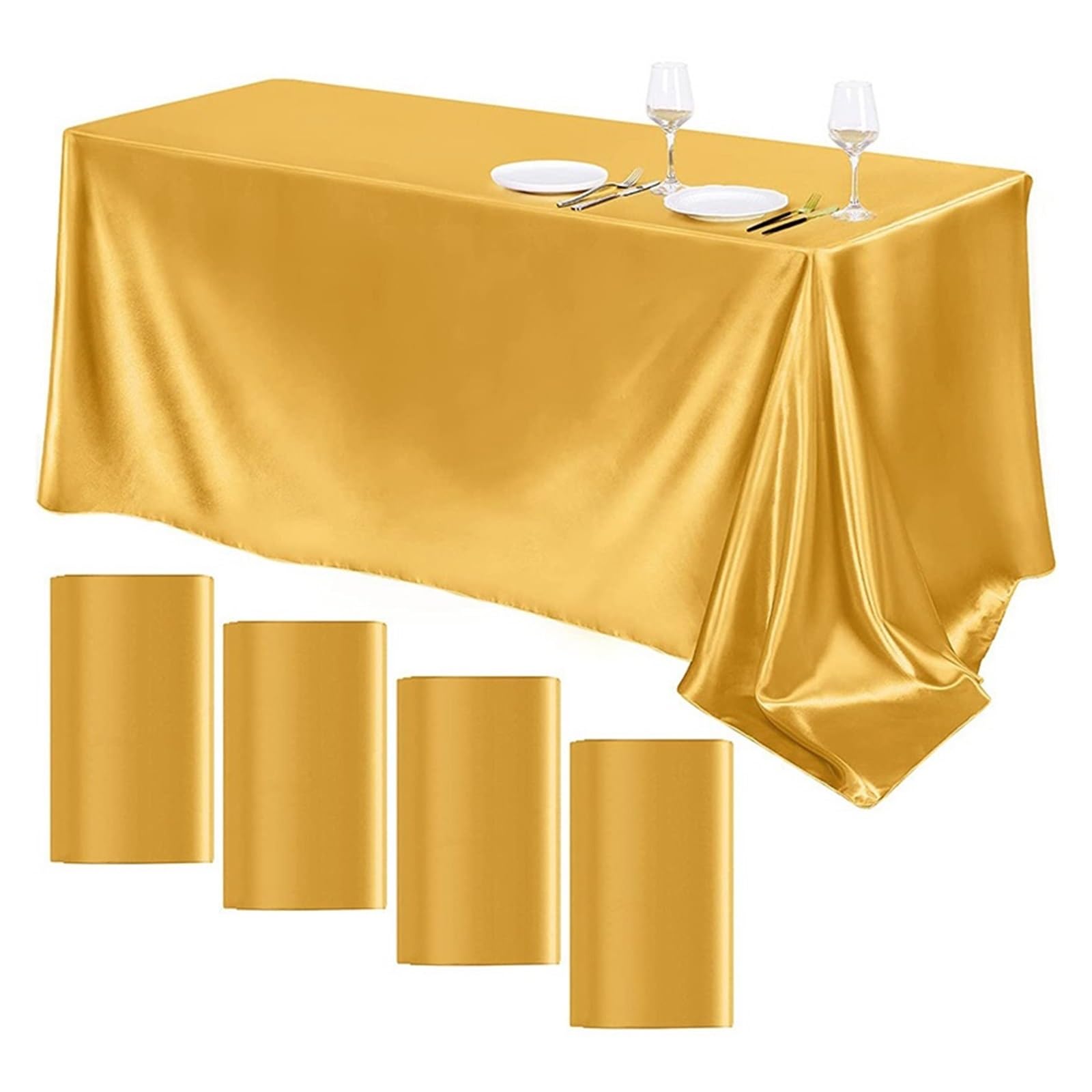 LuMOUzhou Reusable Rectangle Satin Tablecloth Satin Tablecloth Multicolor Multiple Sizes For Wedding Party Banquet Decoration(Golden,145X240CM)
