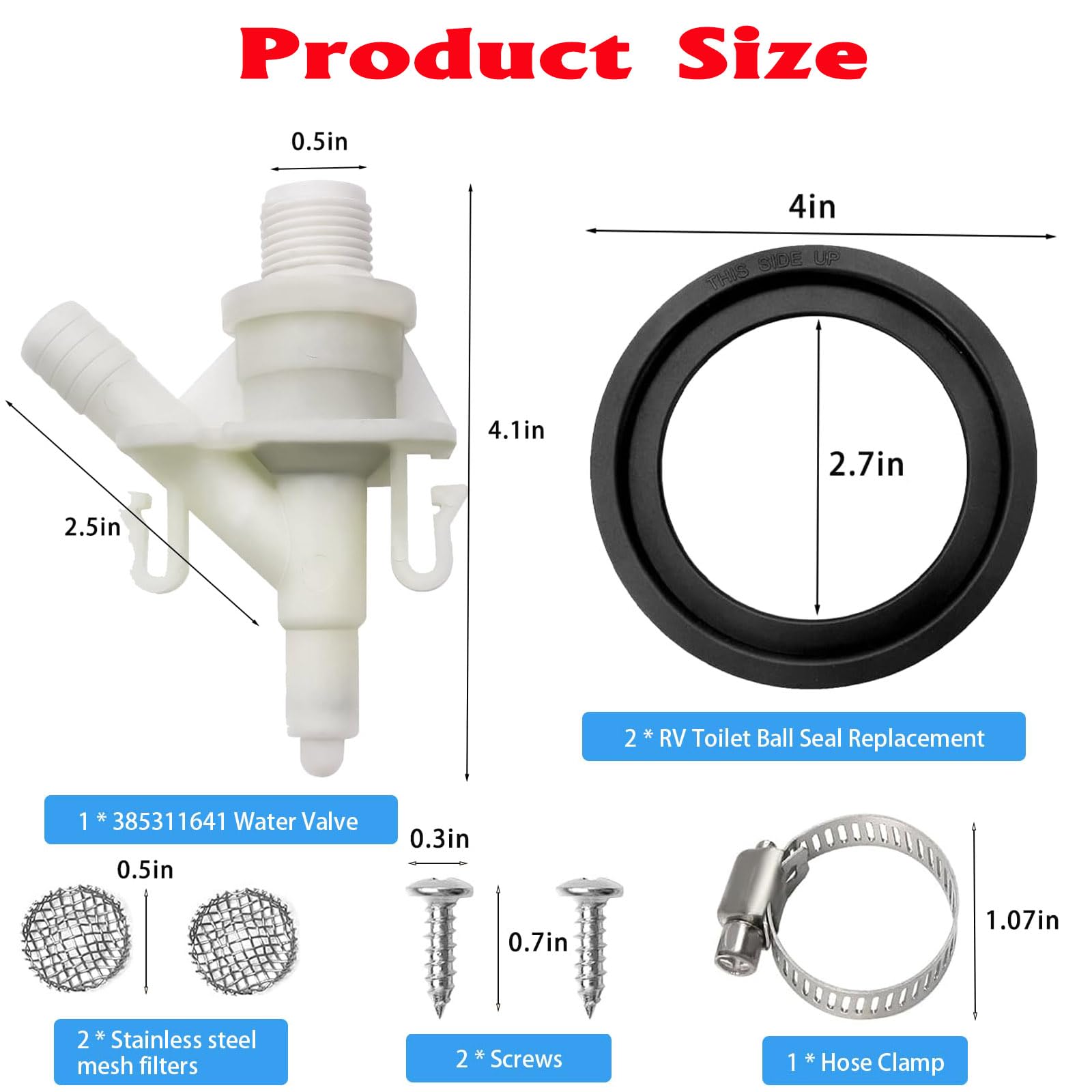 Kit de valve d'eau de rechange 385311641 pour toilettes Sealand Dometic RV 300, 301, 310, 311, 320, 321, 321, avec joint à bille 385311658