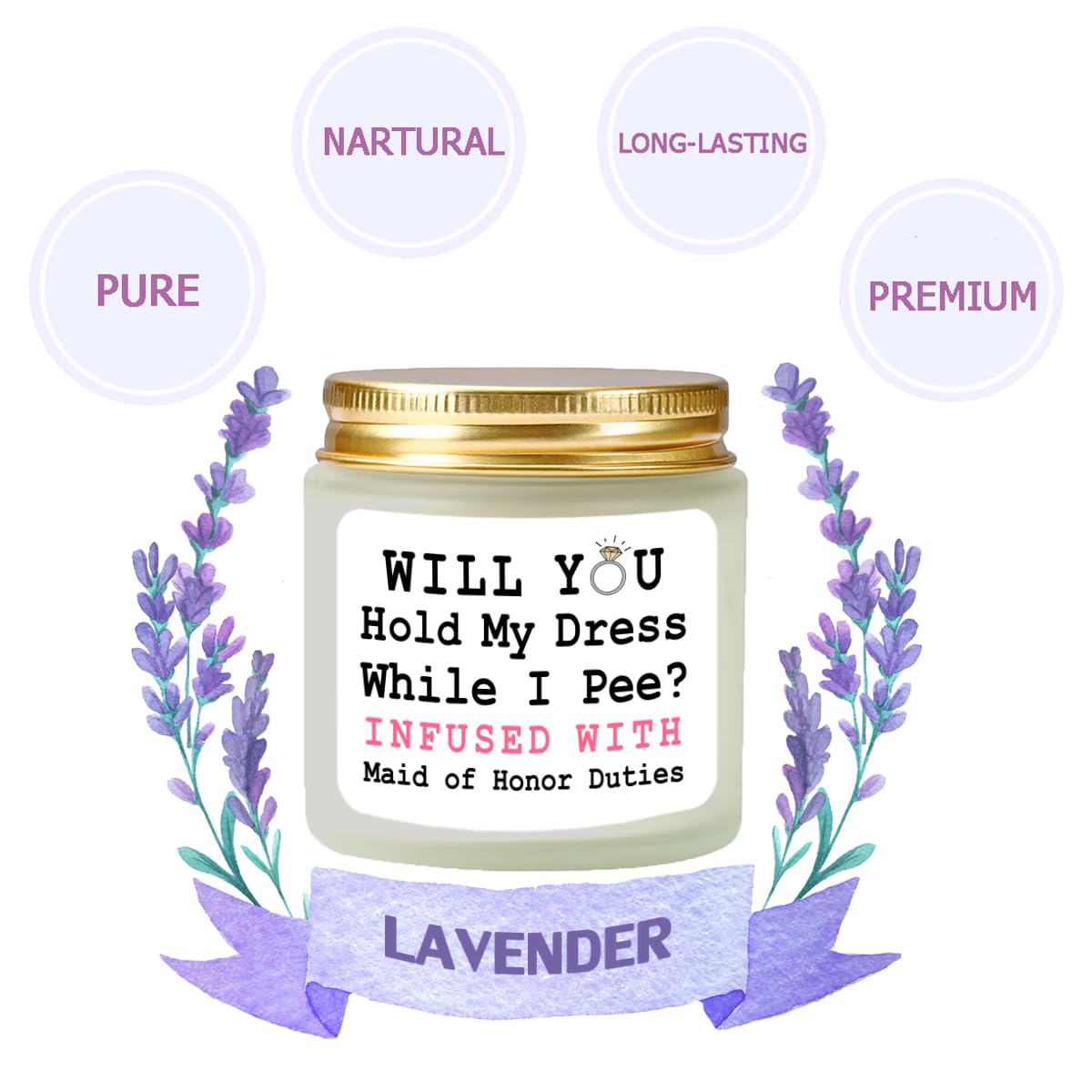 Scented Candle Maid of Honor Proposal Gifts - Lavender Soy Wax Candle - Bridesmaid Proposal Gifts - Will You be My Maid of Honor Gift for Friends Girls Women 4oz